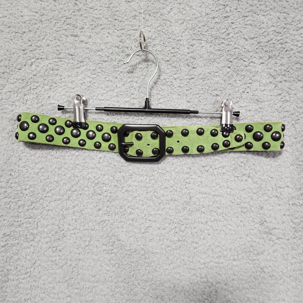 Melamed Green Heavy Leather Belt Size Large unisex belt Charcoal Buckle & Studs